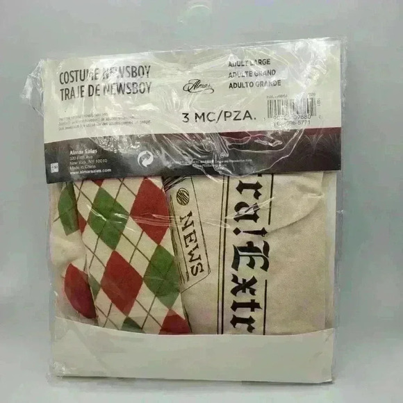 BNWT Roaring 20s Newsboy 3 Piece Costume Mens Large  Halloween Messenger Bag - Picture 3 of 5